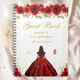 Caderno Espiral Red Floral Dark Skin Princess Guest Book