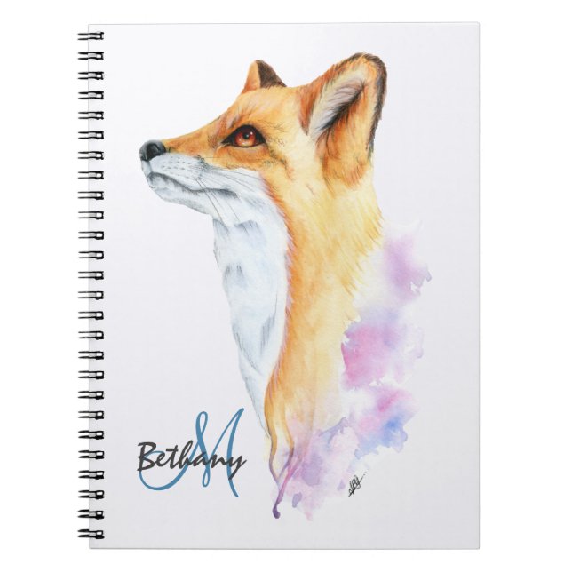 Caderno Espiral Red Fox Watercolor Personalizada (Frente)