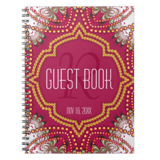Caderno Espiral Red Gold Eastern Bohemian Monogram Guest Book