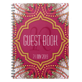 Caderno Espiral Red Gold Eastern Bohemian Monogram Guest Book