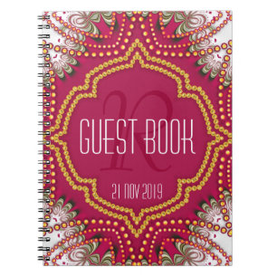 Caderno Espiral Red Gold Eastern Bohemian Monogram Guest Book