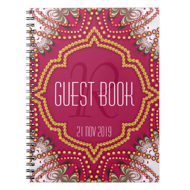 Caderno Espiral Red Gold Eastern Bohemian Monogram Guest Book (Frente)