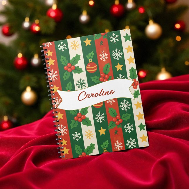 Caderno Espiral Red Green Stripes Pine e Berry Holiday (Criador carregado)
