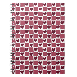 Caderno Espiral Red Heart Checkerboard Pattern