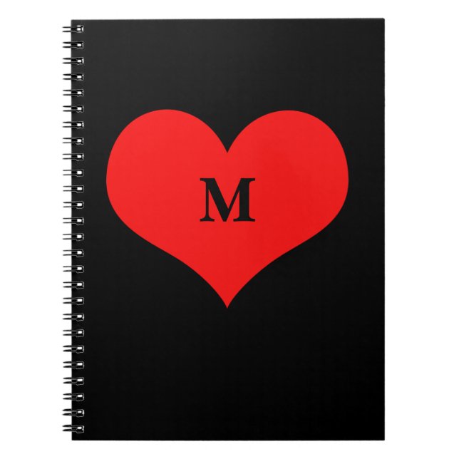 Caderno Espiral Red Heart Monogramed Nome inicial Black Cute (Frente)