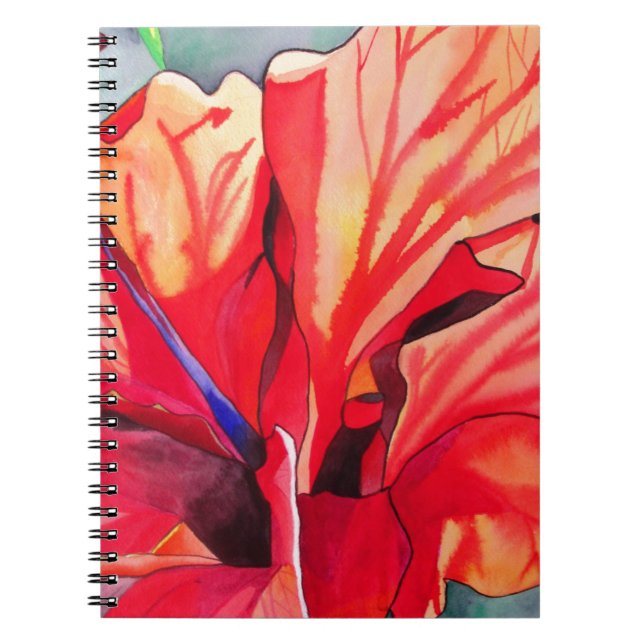 Caderno Espiral Red Hibiscus (flor tropical aquarela) (Frente)