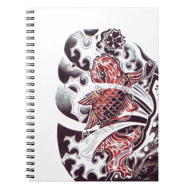 Caderno Espiral Red Koi Tattoo Design (Frente)