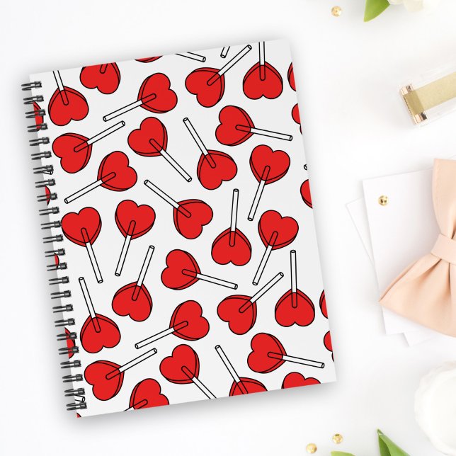 Caderno Espiral Red Lollipops, Heart Lollipops, Lollipop Pattern (Criador carregado)