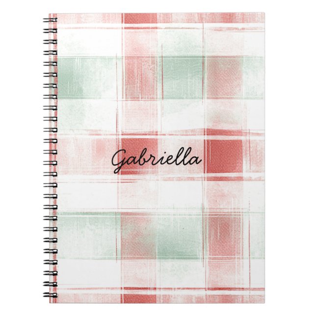 Caderno Espiral Red Mint Peppermint Mocha Plaid Stripes Christmas (Frente)