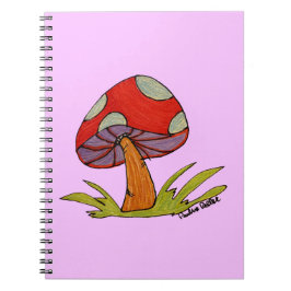 Caderno Espiral Red Mushroom with purple background