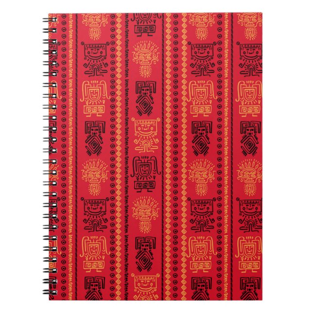 Caderno Espiral Red Native Patterno Étnico Tribe Boho Cultura (Frente)