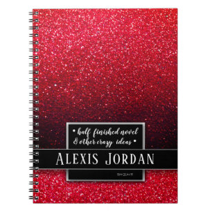 Caderno Espiral Red Ombre Glitter Sparkles Black White Monogram