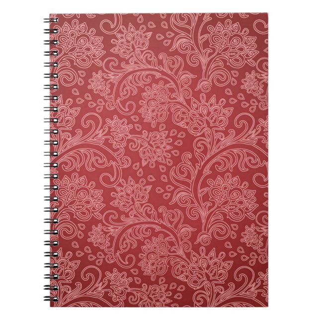 Caderno Espiral Red Paisley Damask Designer Floral Classic (Frente)