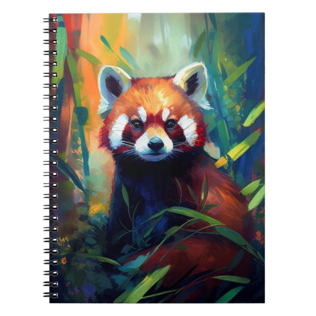 Caderno Espiral Red Panda Animal Retrato Pintura Floresta Selvagem (Frente)