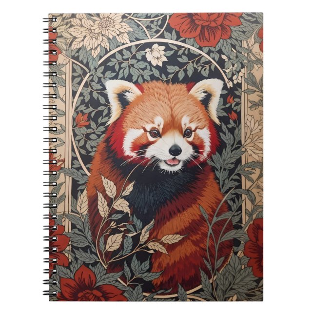 Caderno Espiral Red Panda Elegante William Morris Inspirou Floral (Frente)