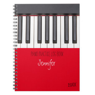 Caderno Espiral Red Piano Practice Log Book