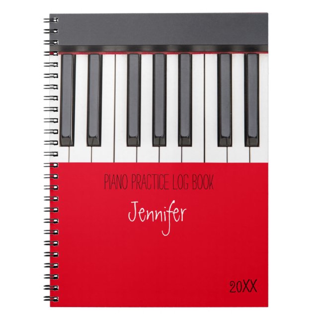 Caderno Espiral Red Piano Practice Log Book (Frente)