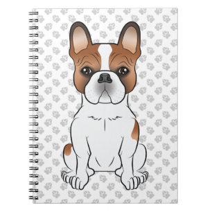 Caderno Espiral Red Piebald French Bulldog Cute Cartoon Dog & Paws