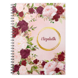 Caderno Espiral Red & Pink Roses with Golden Circle Personalized