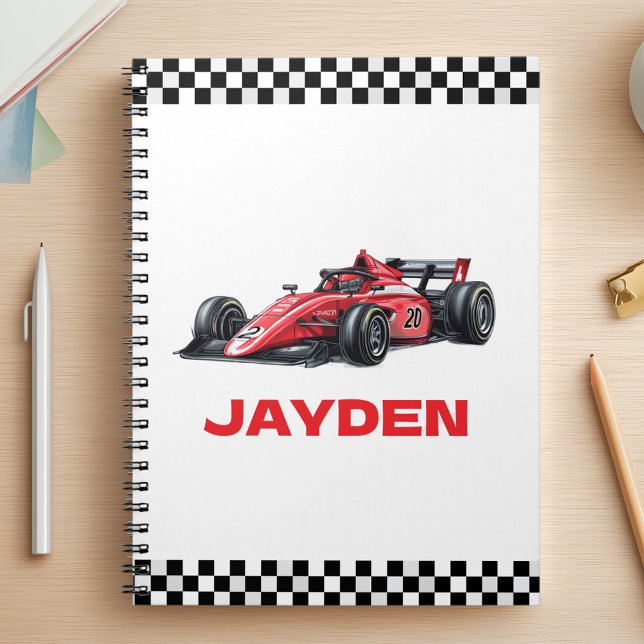 Caderno Espiral Red Racing Car Boys Personalised Name  (Criador carregado)