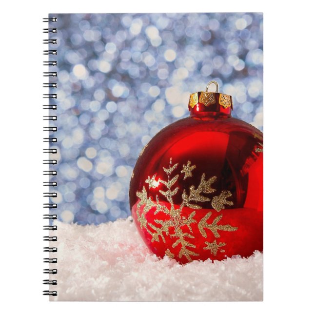 Caderno Espiral Red Snowflake Christmas Bauble (Frente)