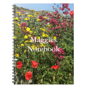 Caderno Espiral Red Valerian, Daisies Amarelas e Poppies Vermelhos