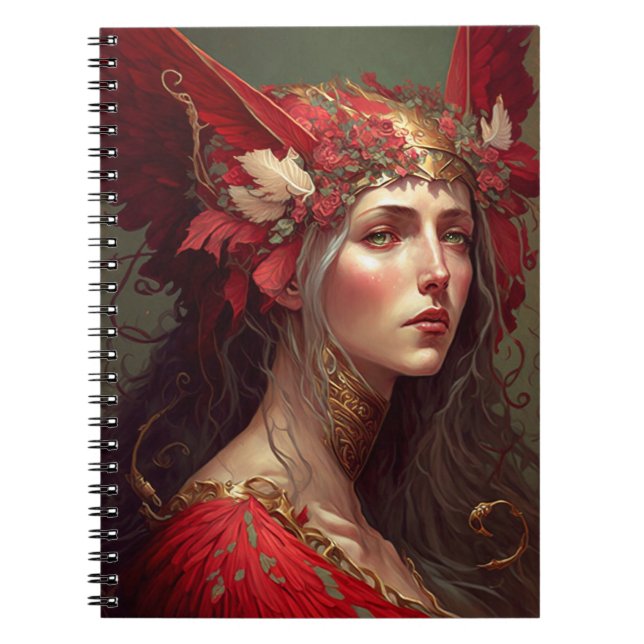 Caderno Espiral Red Valkyrie Mulher Fantasy Art (Frente)