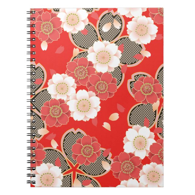 Caderno Espiral Red & White Sakura Japan Kimono (Frente)