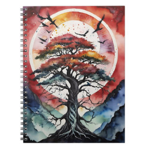 Caderno Espiral Red Yggdrasil Tree of Life Norse Pagan Witchy