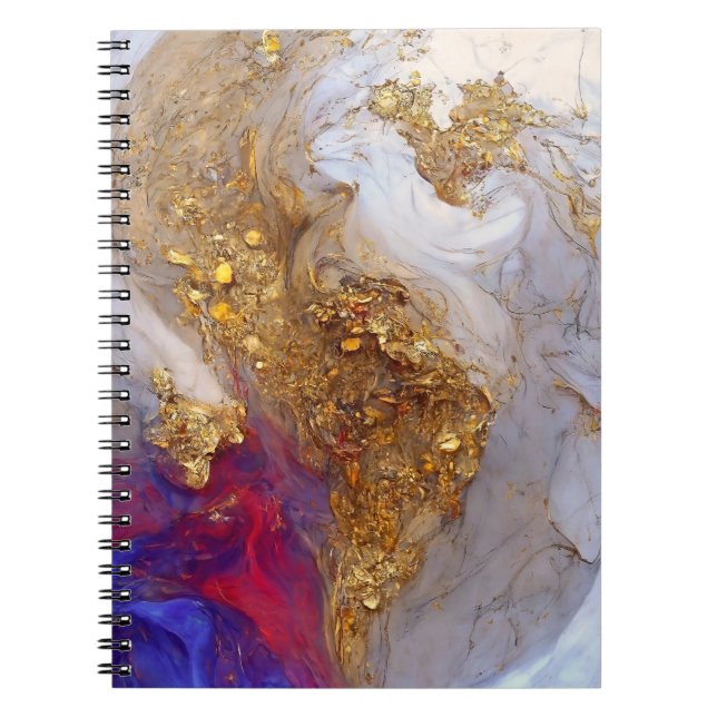 Caderno Espiral Redemoinho de Mármore Branco com Ouro Líquido (Frente)
