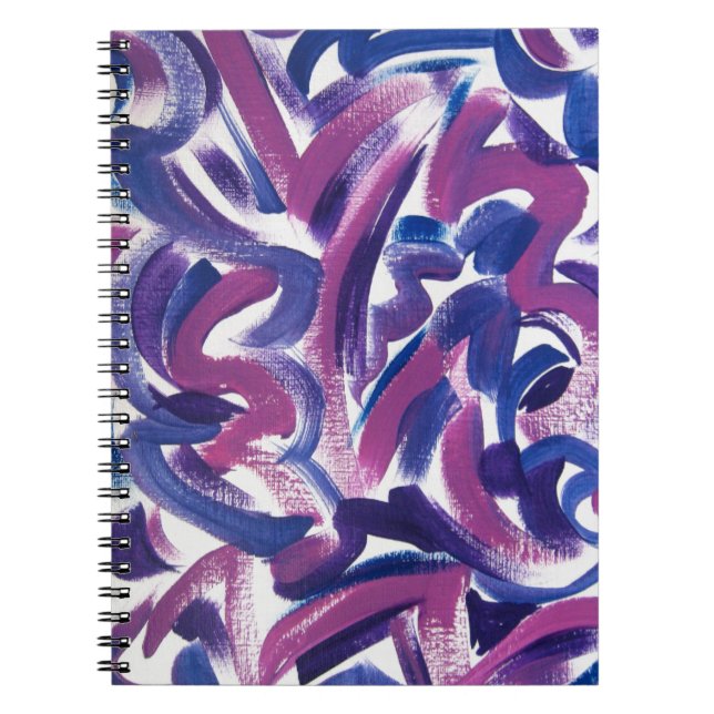 Caderno Espiral Redemoinho-Mão roxa Brushstrokes abstratos (Frente)