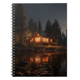 Caderno Espiral Reflexo de algodão na cena noturna do lago