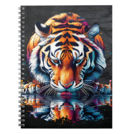 Caderno Espiral Reflexo do Tigre Bebendo Água