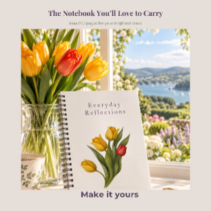 Caderno Espiral Reflexos de Tulipa — Diário Luxuoso Branco Cintila
