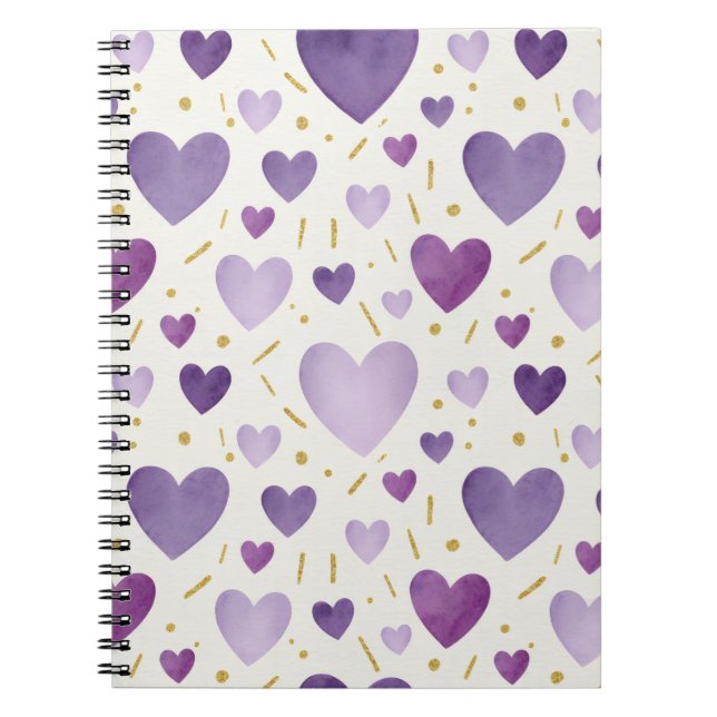 Caderno Espiral Regal Purple Watercolor Hearts (Frente)