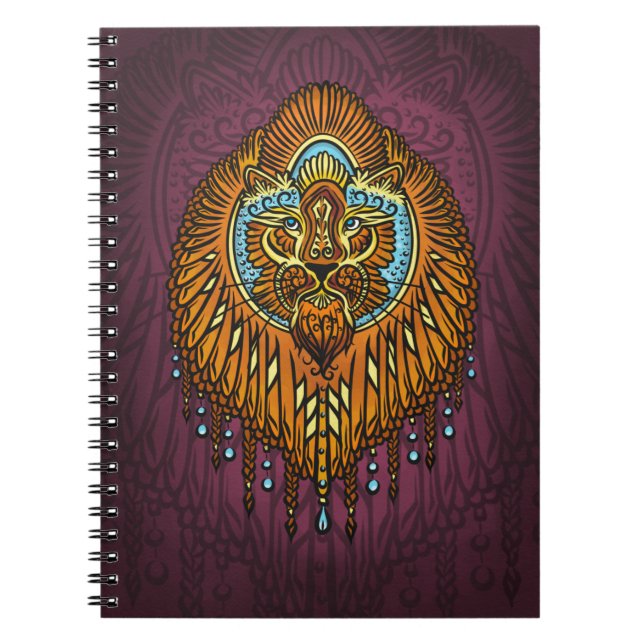 Caderno Espiral Regal Spirit Lion | Ornamentado Tribal Mandala Roa (Frente)