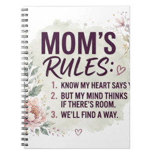 Caderno Espiral Regras Divertidas da Mamãe Floral Aquarela Citação