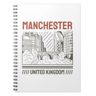 Caderno Espiral Reino Unido Manchester Silhueta Urbana Arte Design