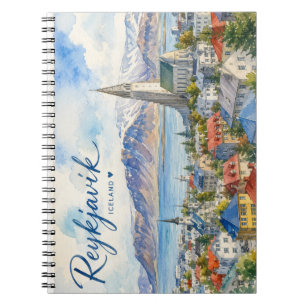 Caderno Espiral Reiquiavique Islândia souvenir aquarela