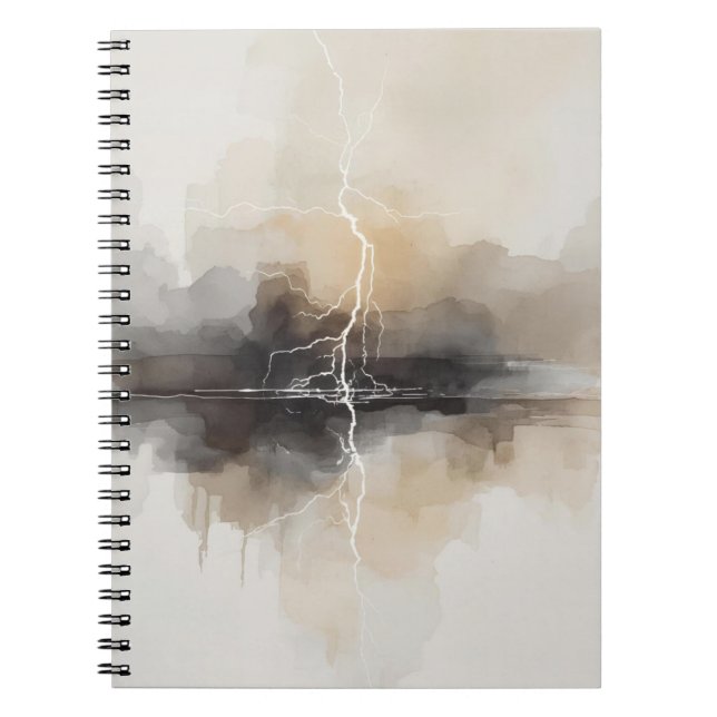 Caderno Espiral Relâmpago Abstrato em Tons Neutros Impressão (Frente)