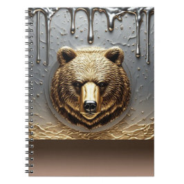 Caderno Espiral Relevo de Urso Dourado Com Efeito de Gotejamento d