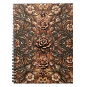 Caderno Espiral Relevo Floral Vintage com Aparência de Couro Falso