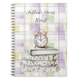 Caderno Espiral Relógio Despertador Floral Roxo Amarelo Bonito Liv