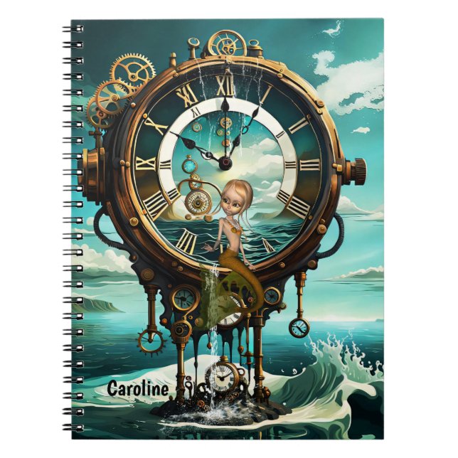 Caderno Espiral Relógio do mar com galos fantásticos (Frente)