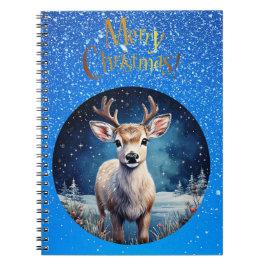 Caderno Espiral Rena com saudação de Natal alegre coroa