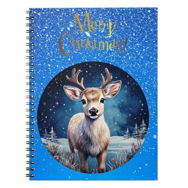 Caderno Espiral Rena com saudação de Natal alegre coroa (Frente)