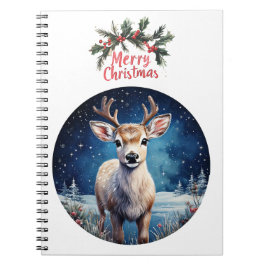 Caderno Espiral Rena com saudação de Natal alegre em grinalda