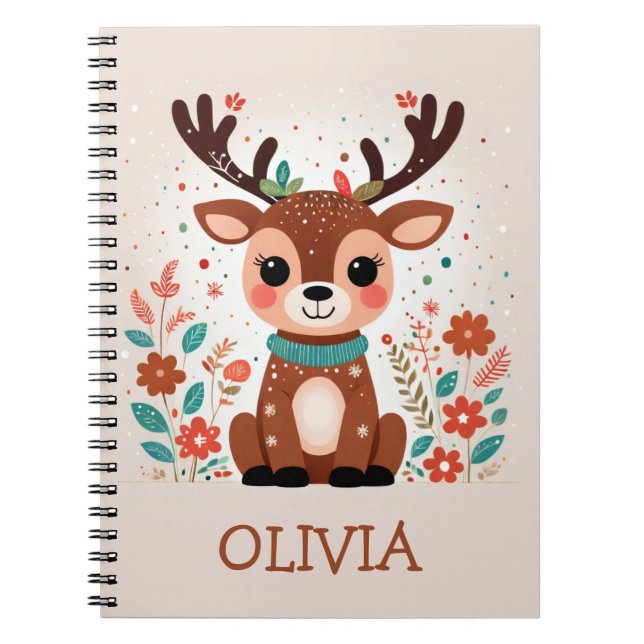 Caderno Espiral Rena e Flores Personalizadas Fofo (Frente)