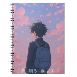 Caderno Espiral Repetir Crio de Sonhos - Anime Estético com Cereja