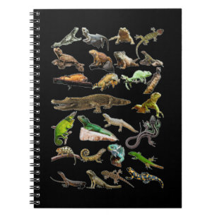 Caderno Espiral Reptile Collage Lizard Gecko Dragão Carriado